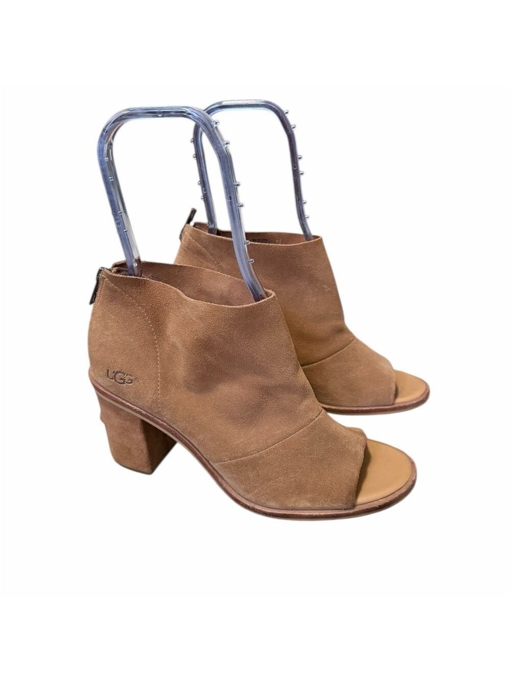 UGG Ginger Suede Women's Tan Peep-Toe Block Heel Booties Size 9 Work Comfort
